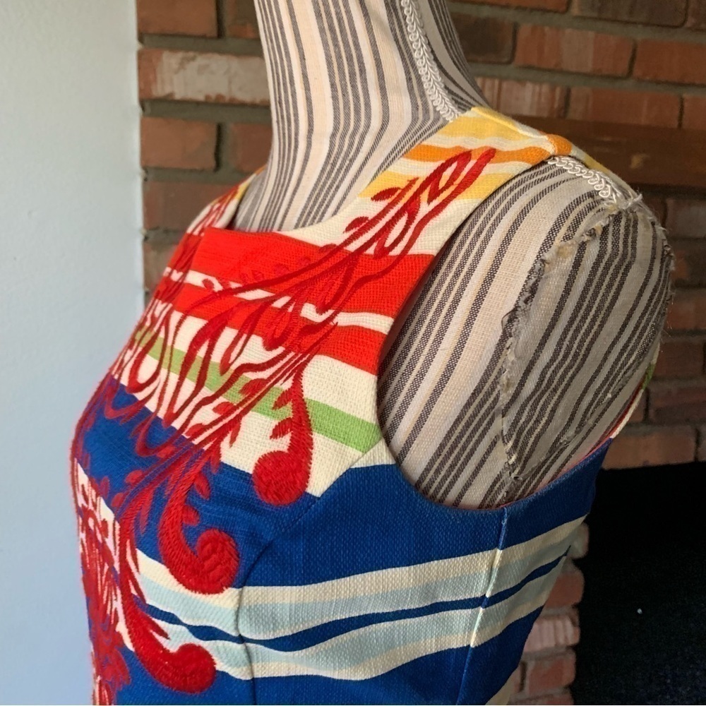 Anthropologie Banded Totem Striped Embroidered Sleeveless Shift Dress Sz 0 - Picture 7 of 9